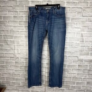 BKE Aiden Mens Straight Leg Jeans 32R x 32 Medium Wash Contrast Stitch FBM21000